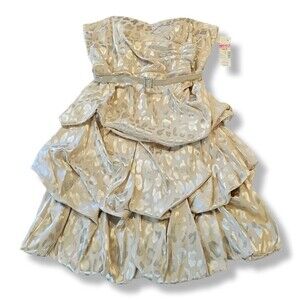DEB strapless party dress size 14 ruffle tiered champagne homecoming going out